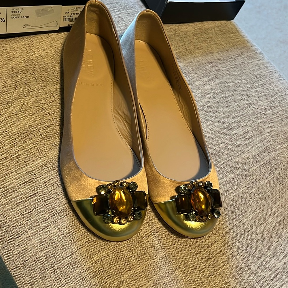 Jcrew leather jeweled flats